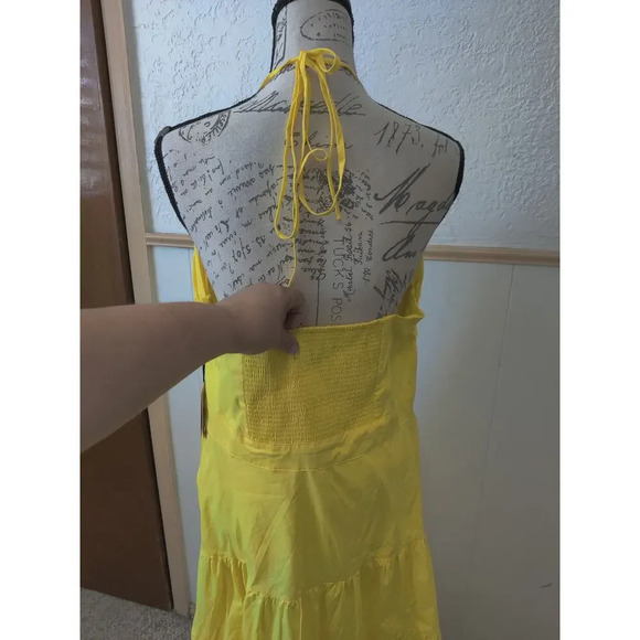 Prabal Gurung Yellow Maxi Dress Size 18 Tiered Halter Summer Smocked Back Long - Picture 3 of 7